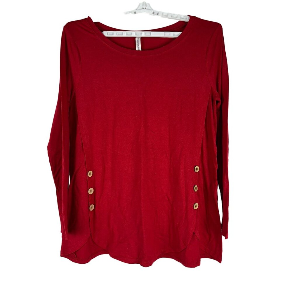 Zenana Premium Red Long Sleeve Button Accent Tunic Top Plus Size 2X Knit